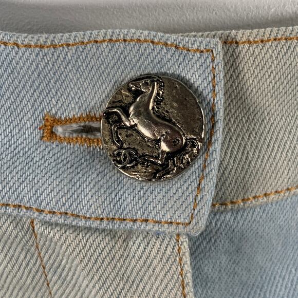 CHANEL Size 10 Blue Grey Cotton Button Up Wide Leg Casual Pants - Picture 2 of 8